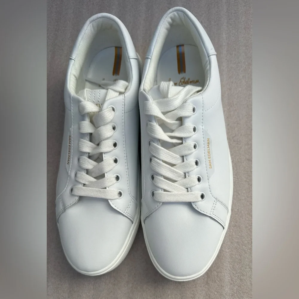 New, No Box: Sam Edelman White Leather Sneakers Ethyl Low Top Women’s Size 9 - Picture 6 of 10